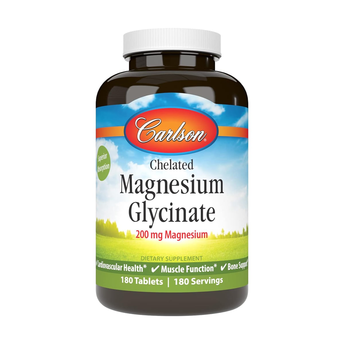 Магній гліцинат хелат Carlson Labs Chelated Magnesium Glycinate 200 мг, 180 таблеток